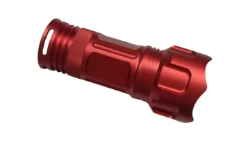CNC machined red anodized 6061 aluminum flashlight body manufactured by ShenZhen HUAKAIYU Technology Co., Ltd., China precision plastic injection mould factory.